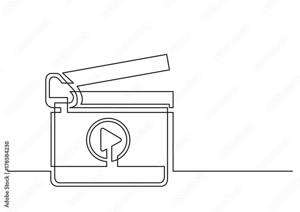 Poster one line drawing of isolated vector object - movie production clapboard
