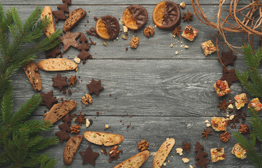 Baking background with cookies assortment for christmas presents