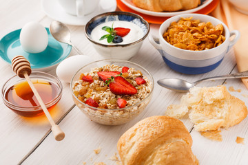 Continental breakfast menu on woden table