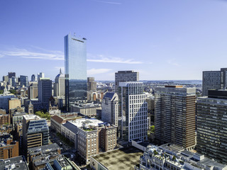 Boston, Massachusetts, USA city skyline aerial panorama view with urban buildings midtown 