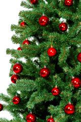 Christmas tree with ornaments, close-up