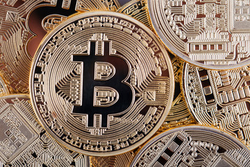 Fototapeta na wymiar Background from virtual currency gold bitcoin
