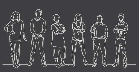 continuous line drawing of diverse crowd of standing people