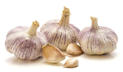 Garlic isolated on white background three bulbs three cloves