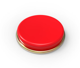Red button, isolated on white, 3D rendering.