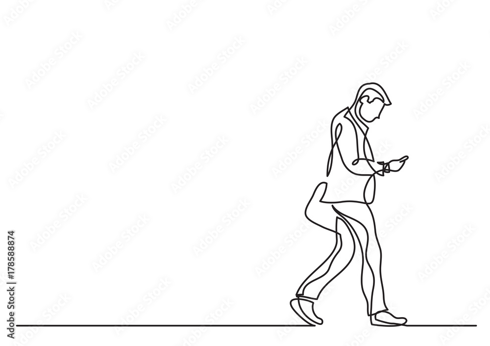 Canvas Prints one line drawing of man walking with a phone
