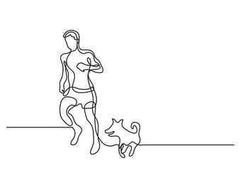 Fototapeta na wymiar one line drawing of man running with dog