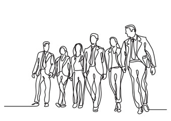 one line drawing of business team walking