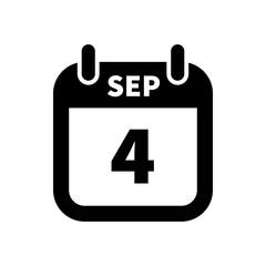 Simple black calendar icon with 4 september date isolated on white