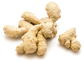 Ginger rhizome isolated on white background two roots
