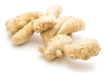 Three roots ginger rhizome isolated on white background