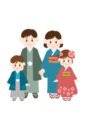 着物姿の家族のイラスト: 日本のお正月