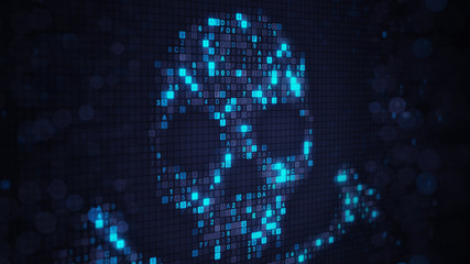 Blue skull shape of hex code and bokeh