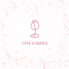 Wine Garden vector logo in linear style. Wineglass symbol and inscription