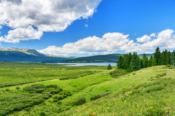 Fototapeta na wymiar Ulagan lakes in valley on plateau. Altai Republic. Russia
