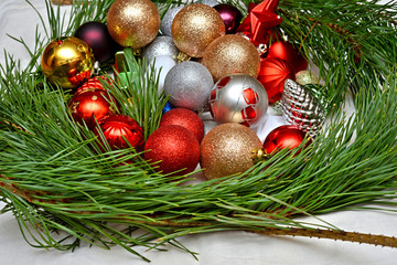 Christmas toys under the Christmas tree for the new year