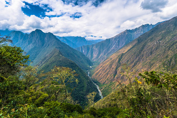 Inca Trail, Peru - August 03, 2017: Wild landscape of the Inca Trail, Peru