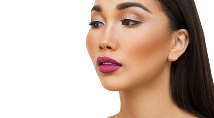 Fototapeta premium Beautiful Young Woman with Clean Fresh Skin. Facial treatment . Cosmetology , beauty and spa . Close-up, white isolate background