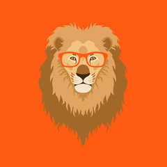 lion head face in the glasses vector illustration flat
