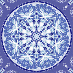 Vector mandala with floral elements in blue tones