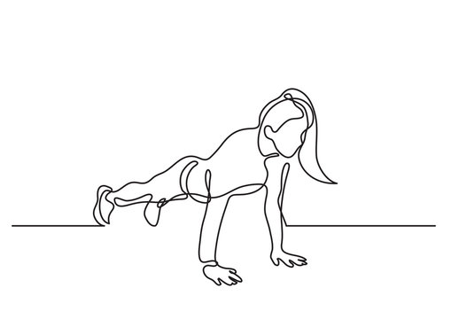 one line drawing of woman doing pushups