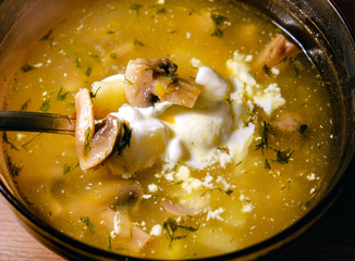 delicious soup with mushrooms and potatoes