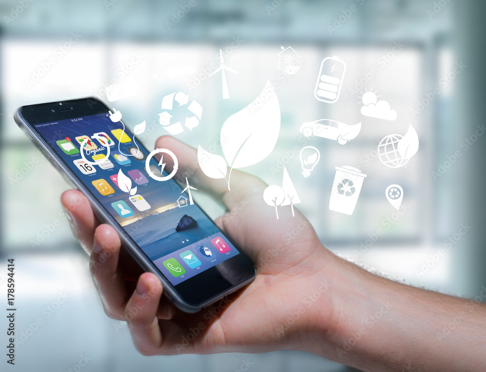 Poster view of a technology ecologic interface with icon displayed on a technology interface