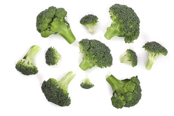 fresh broccoli isolated on white background. Top view. Flat lay pattern