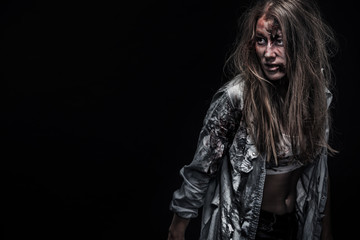 Zombie woman, Horror background for halloween concept and book cover. Copy space.