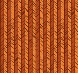 Pattern herringbone, seamless background, orange-brown, vector. Vertical stripes with diagonal orange streaks on a brown background. The uneven strokes of the imitation. Decorative, colored pattern.