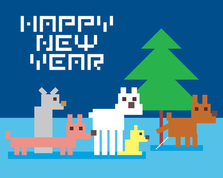Fun dogs and Christmas tree. Happy New Year.