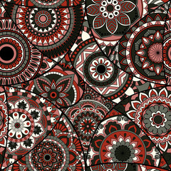 Seamless pattern tile with mandalas. Vintage decorative elements. Hand drawn background. Islam, Arabic, Indian, ottoman motifs. Perfect for printing on fabric or paper.