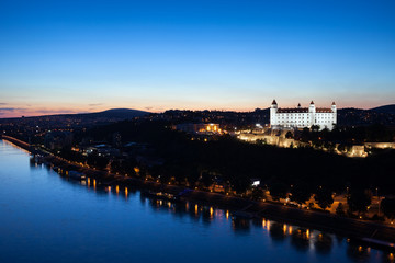 Twilight At Danube River in Bratislava City in Slovakia