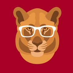 lion head face in the glasses vector illustration flat