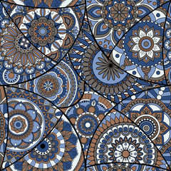 Seamless pattern tile with mandalas. Vintage decorative elements. Hand drawn background. Islam, Arabic, Indian, ottoman motifs. Perfect for printing on fabric or paper.