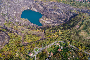Aerial view, deep mine lake
