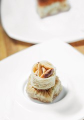 Arabian sweetness of baklava and sherbet with nuts