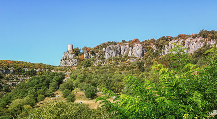 Fototapeta na wymiar Tower near the village of Balazuc in the Ardeche region of France