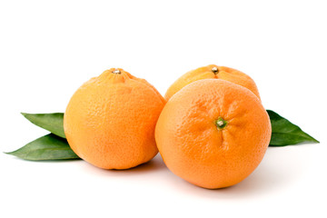 Ripe tangerines with leaves, isolated.