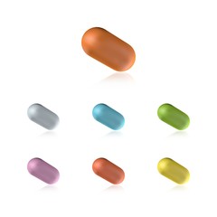 Collection of multicolored medicine pills isolated