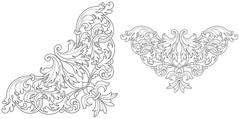 Fototapeta na wymiar Vintage baroque ornament, corner. Retro pattern antique style acanthus. Decorative design element filigree calligraphy vector. - stock vector