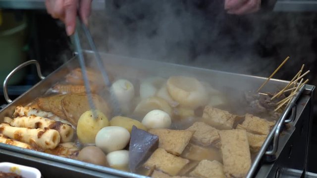 Street Foods a variety of oden ingredients. 4K