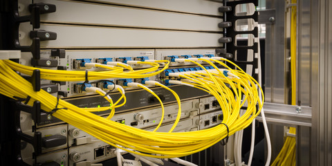 Technology center with fiber optic equipment