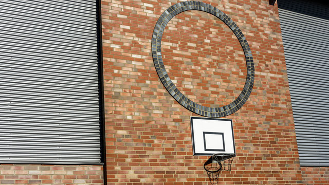 Public school, red wall and basket - Outdoor