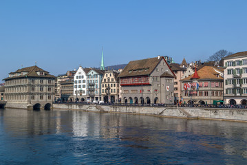 Embankment of Limmat river, Zurich, Switzerland