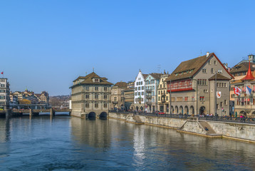 Embankment of Limmat river, Zurich, Switzerland