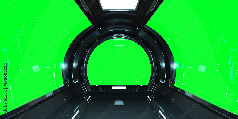 Poster spaceship dark interior 3d rendering