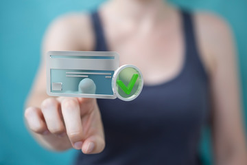 Businesswoman using credit card to pay online 3D rendering