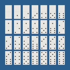 White domino full set. Classic game dominoes in flat style. Dominoes bones set 28 pieces Vector illustration