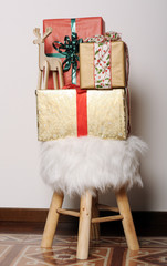 pouf with christmas gifts